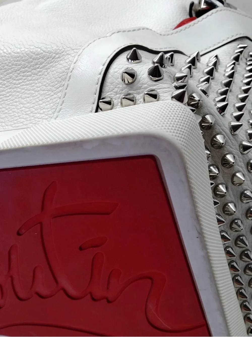 Christian Louboutin White Studded Leather Backpack with Red Trim
